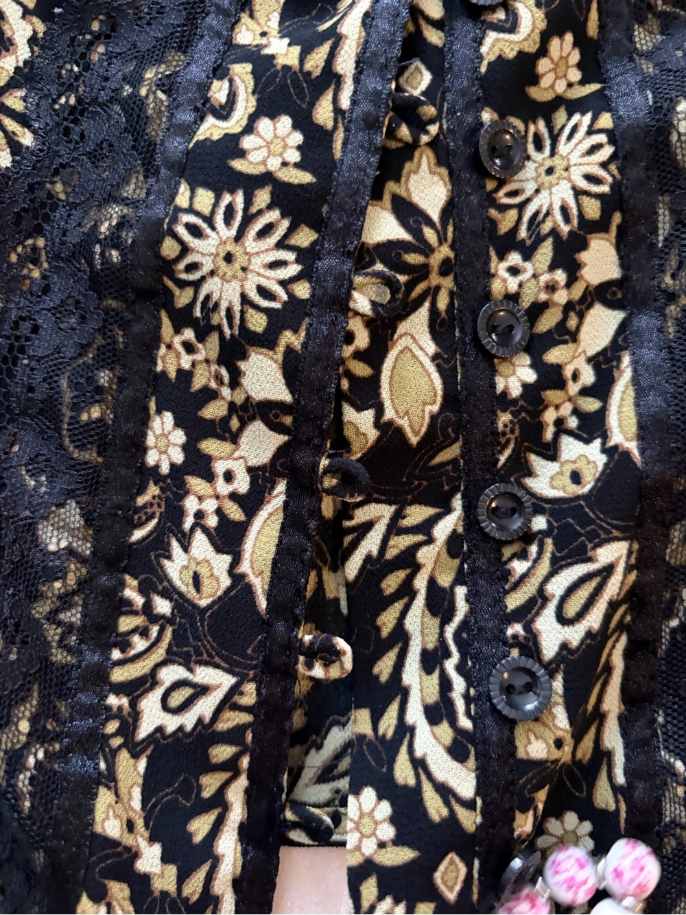 Emma James Black and Gold Floral Lace-Trim Blouse - Picture 6 of 12